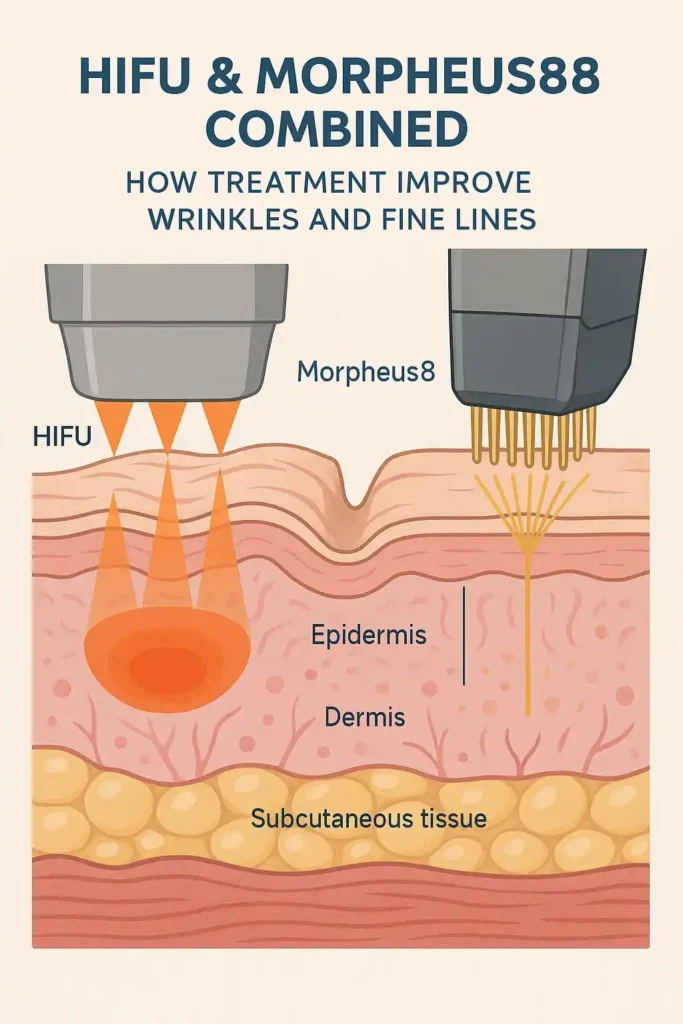 Diagram showing HIFU & Morpeus8 Wickford and the benefits for reduction in wrinkles and fine lines